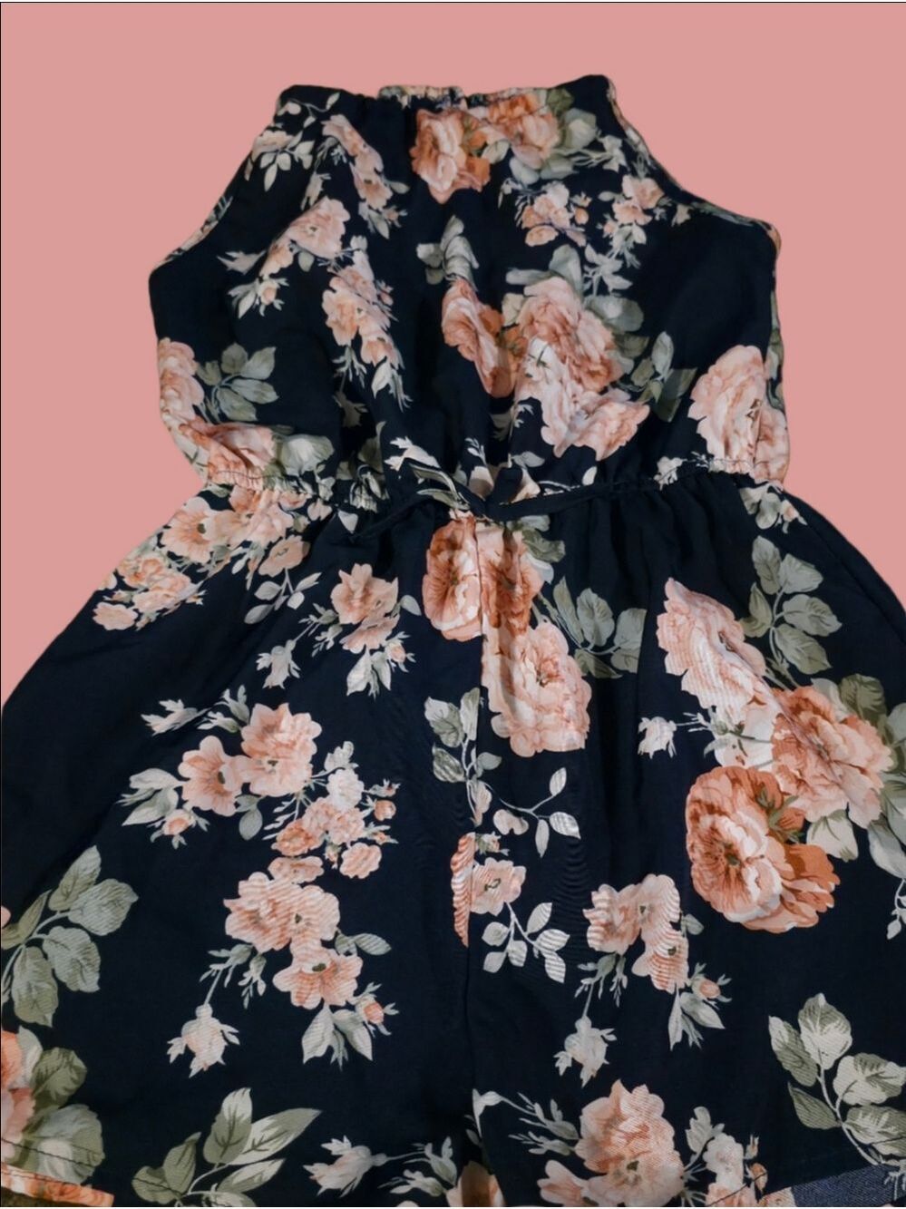 4/$25 Deal! Black Romper with Peach Floral Print
